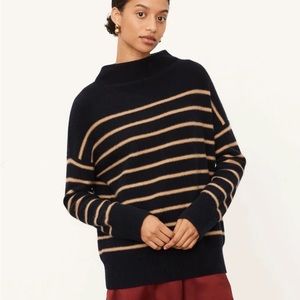 NWT Vince Cashmere Breton Stripe Boiled Funnel Neck size S